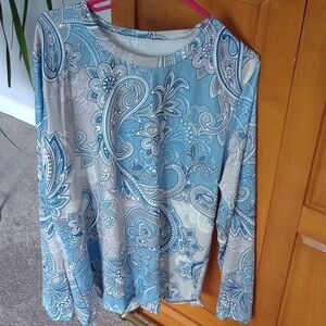 Paisley Long Sleeve Top - Blue & Light Grey, New